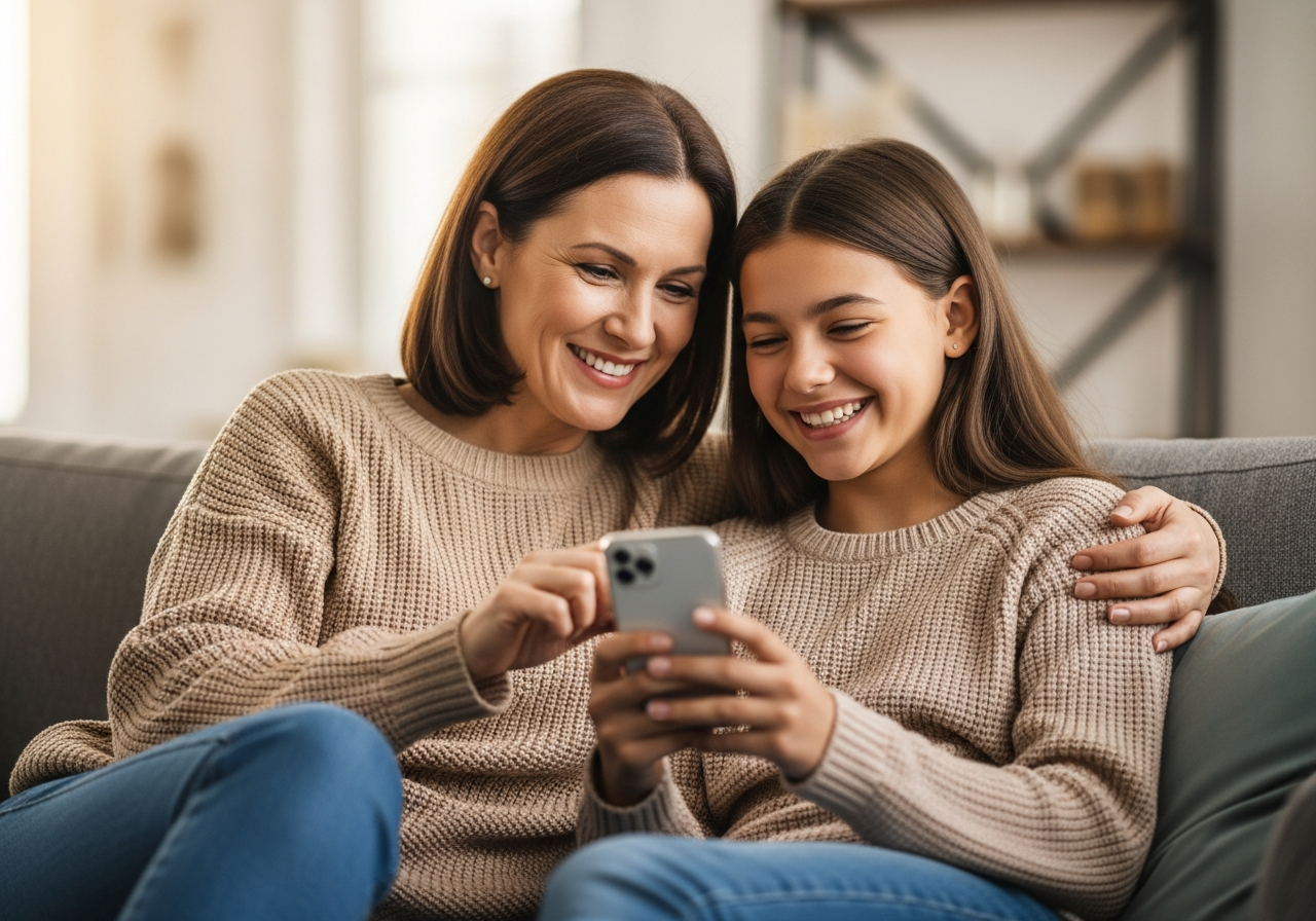 Mother and daughter using GroMe together