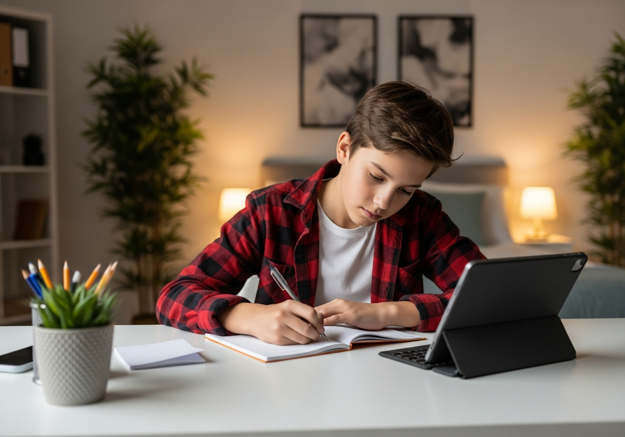 Teenage boy learning with GroMe