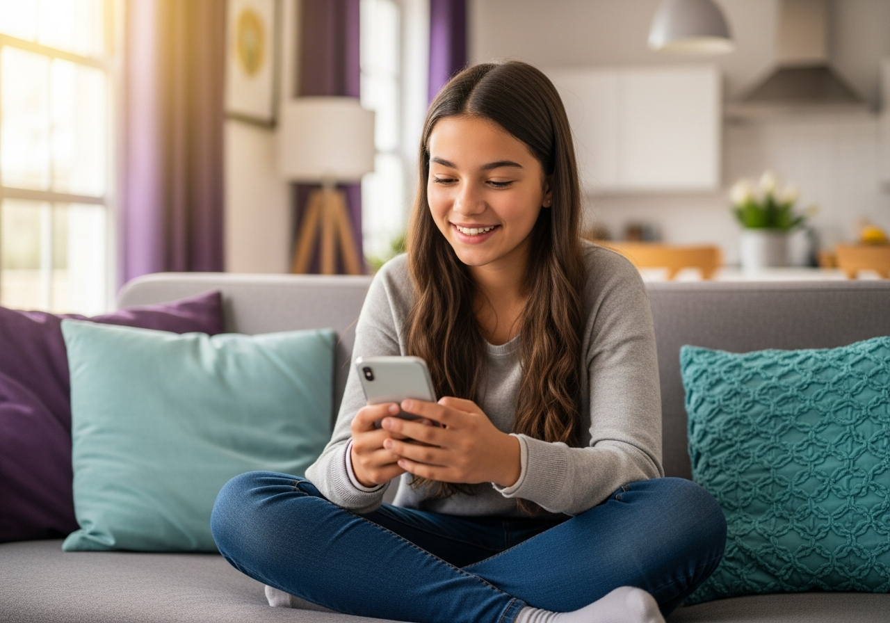 Teenager using GroMe on her phone
